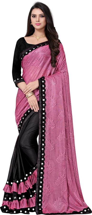 Woven, Embellished, Plain Fashion Lycra Blend Saree