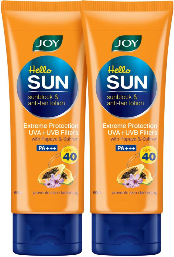 Joy Hello Sun SunBlock & Anti-tan Lotion ( Pack of 2 x 60ml) - SPF 40 PA+++ Price in India