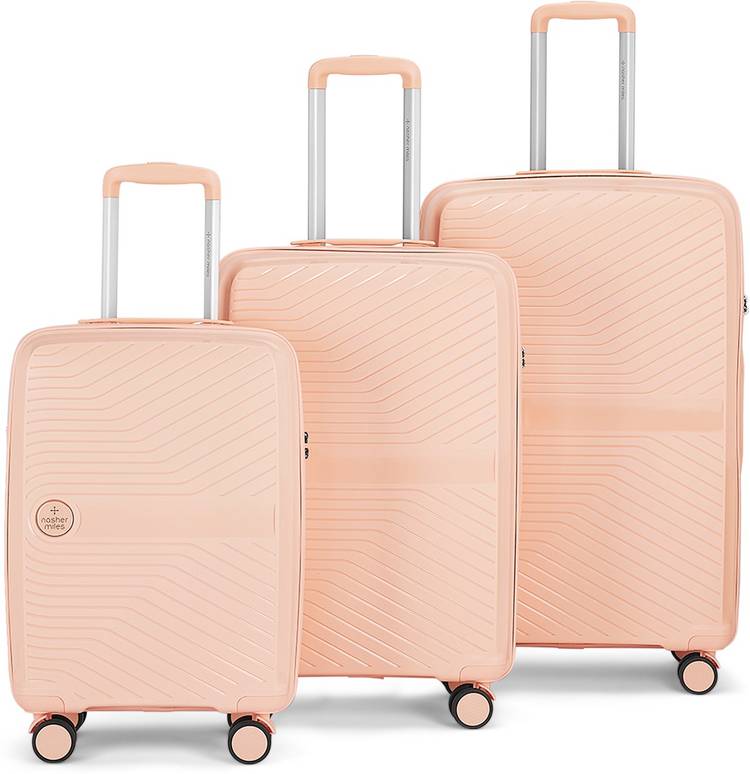 Large Check-in Luggage (75 cm) - Bruges Hard-Sided Polypropylene Luggage Set of 3 Peach Trolley Bags (55, 65 & 75 cm) - Pink