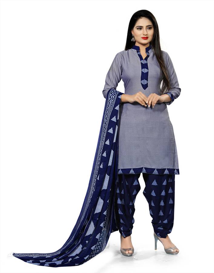 Cotton Printed, Checkered Salwar Suit Material