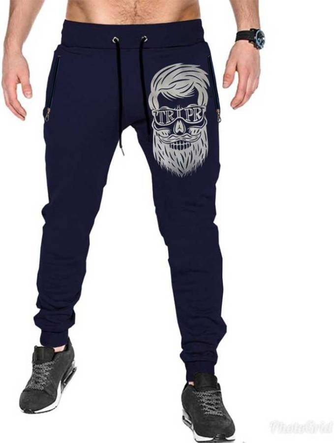 Graphic Print Men Dark Blue Track Pants