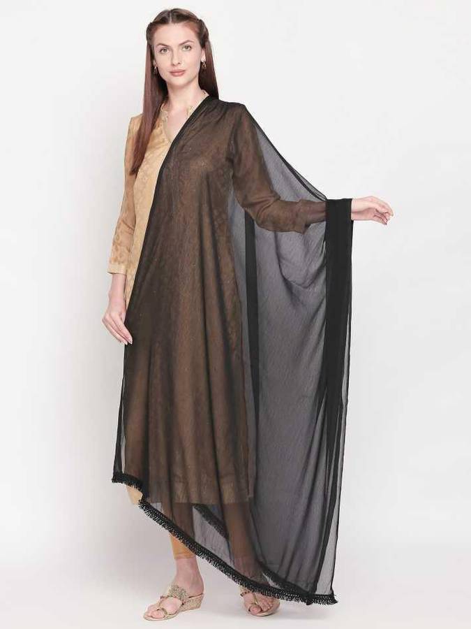 Chiffon Solid Black Women Dupatta