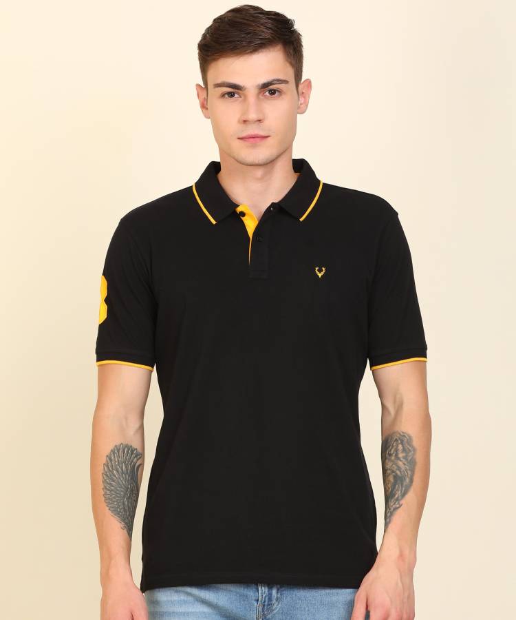 Solid Men Polo Neck Black T-Shirt Price in India