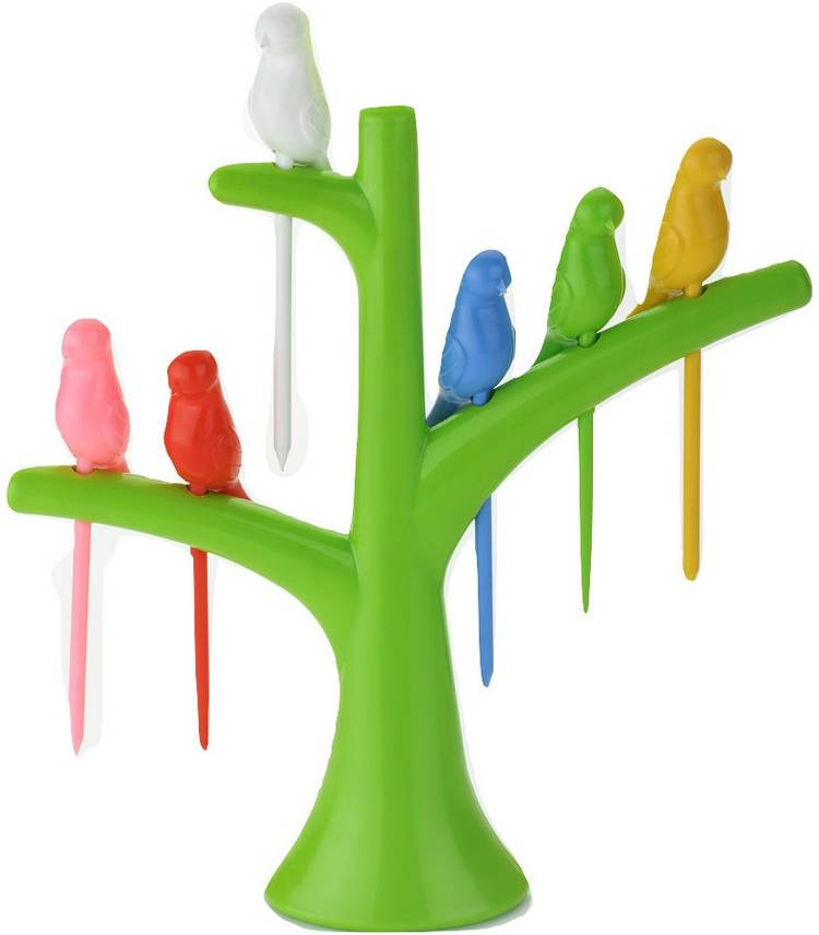 MACARIZE Happy Bird Fruit Fork Set Plastic Fruit Fork