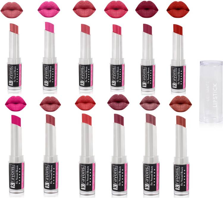 KRAYONS Ultimate Moisturizing Matte lipstick, Waterproof, Long lasting, Combo (Pack of 12) Price in India