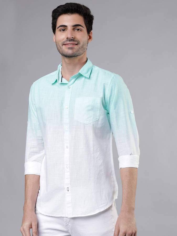 Men Slim Fit Dyed Spread Collar Casual Shirt