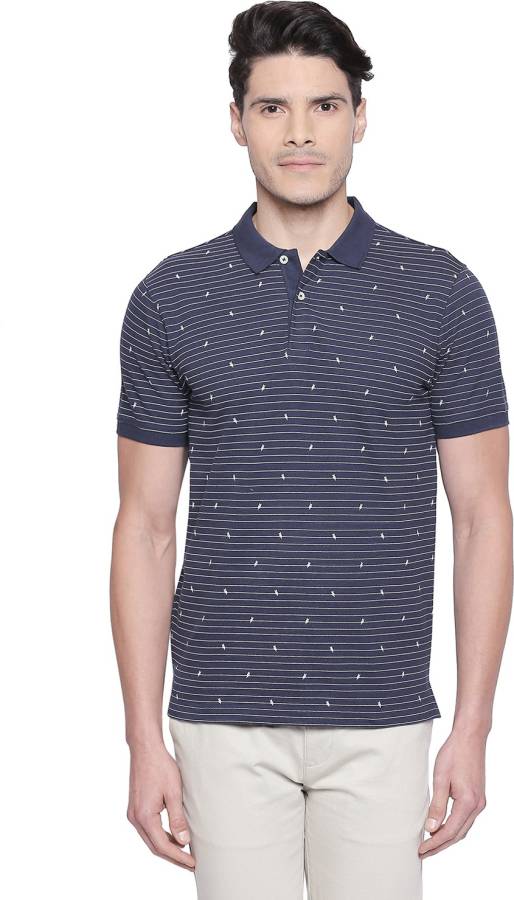 Printed Men Polo Neck Blue T-Shirt Price in India