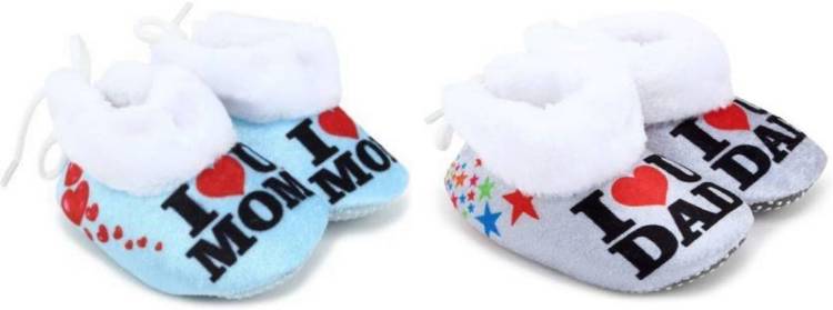 Basics21 Baby Girls and Baby Boys Ankle Length With Heart Print Soft Base Booties/ Shoes Booties-Grey-Sky Blue Booties (Toe to Heel Length - 12 cm, Grey-sky blue)-(Pack of-2) Booties