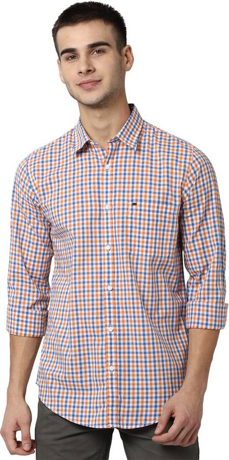 Viroblock Men Slim Fit Checkered Spread Collar Casual Shirt