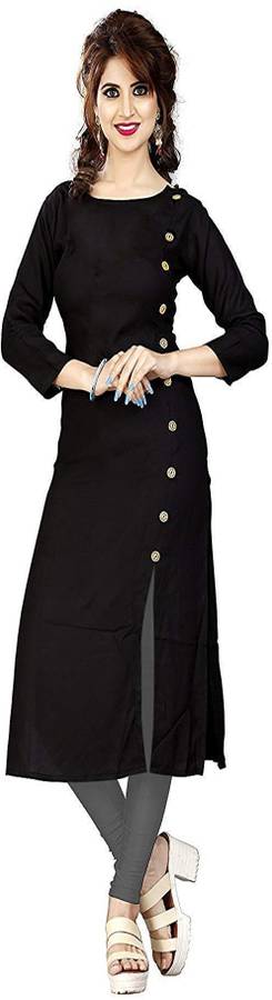Women Solid Cotton Rayon Blend Frontslit Kurta