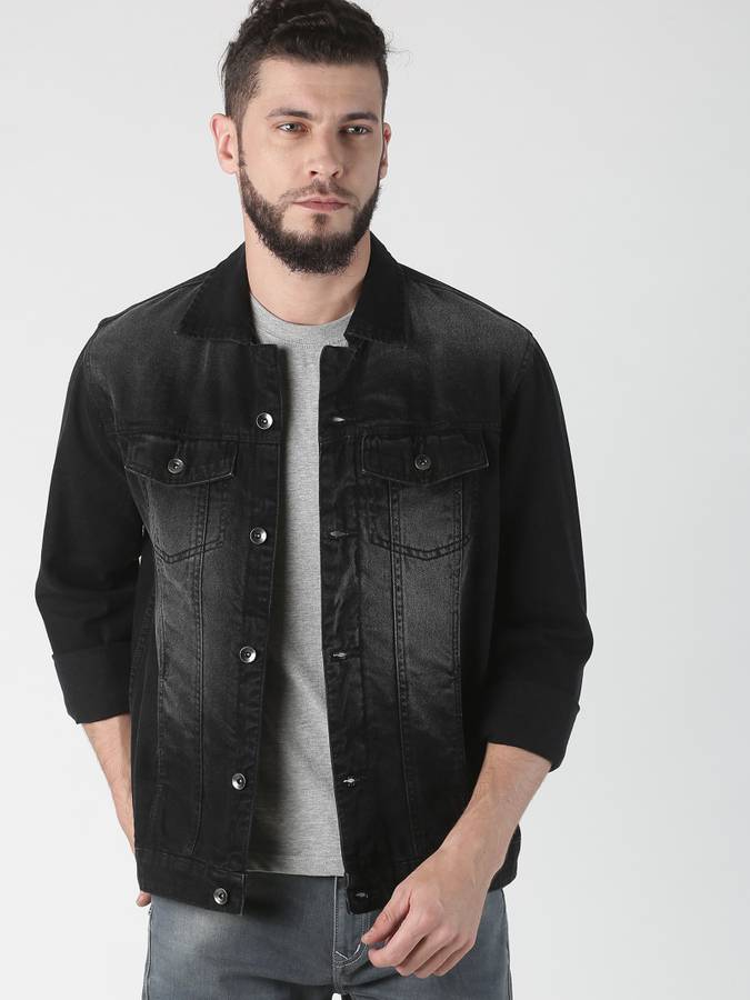 Full Sleeve Self Design Men Denim Jacket