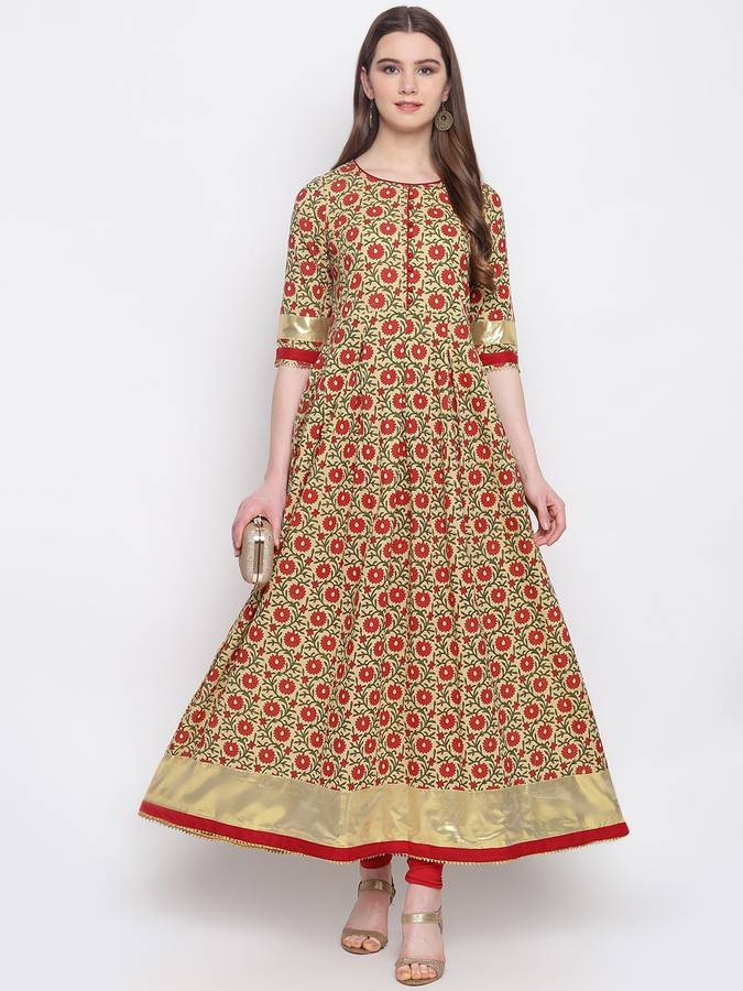 Women Floral Print Cambric Ethnic Dress