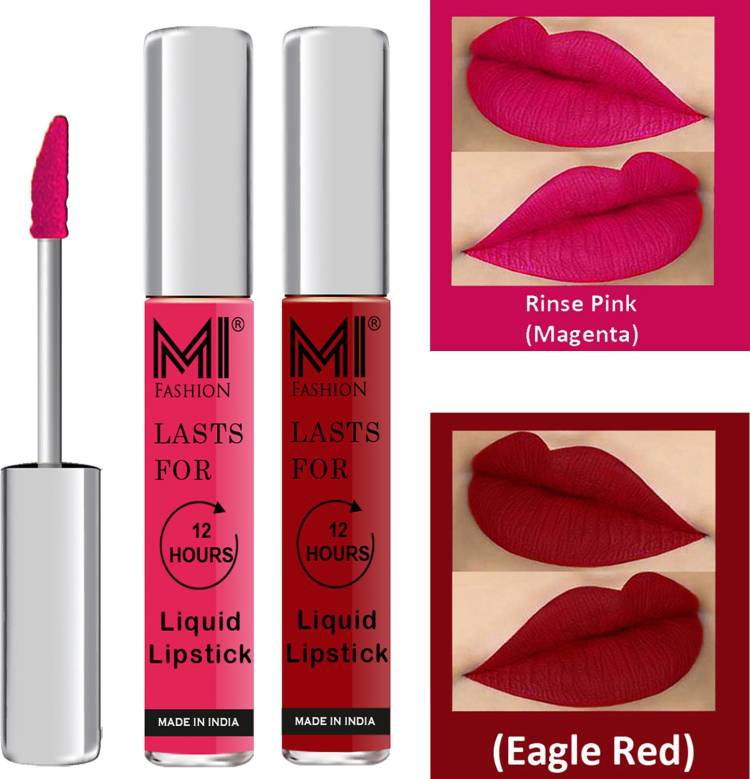 MI FASHION Professional Makeup Matte Liquid Lipstick Waterproof,Kiss Proof,Long Lasting and Made in India Set of 2 Code-023 Price in India