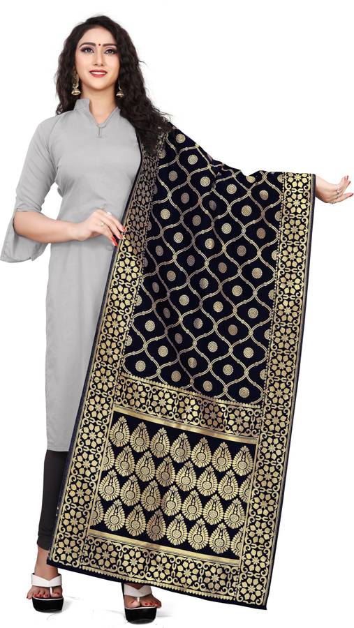 Art Silk, Jacquard Woven Black Women Dupatta