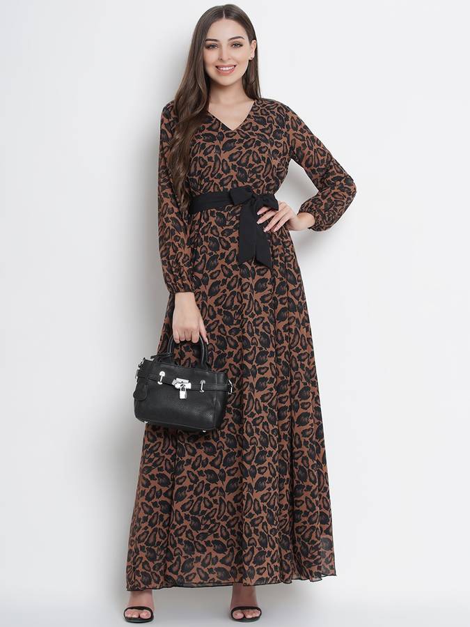 Women Maxi Brown Dress With Mask