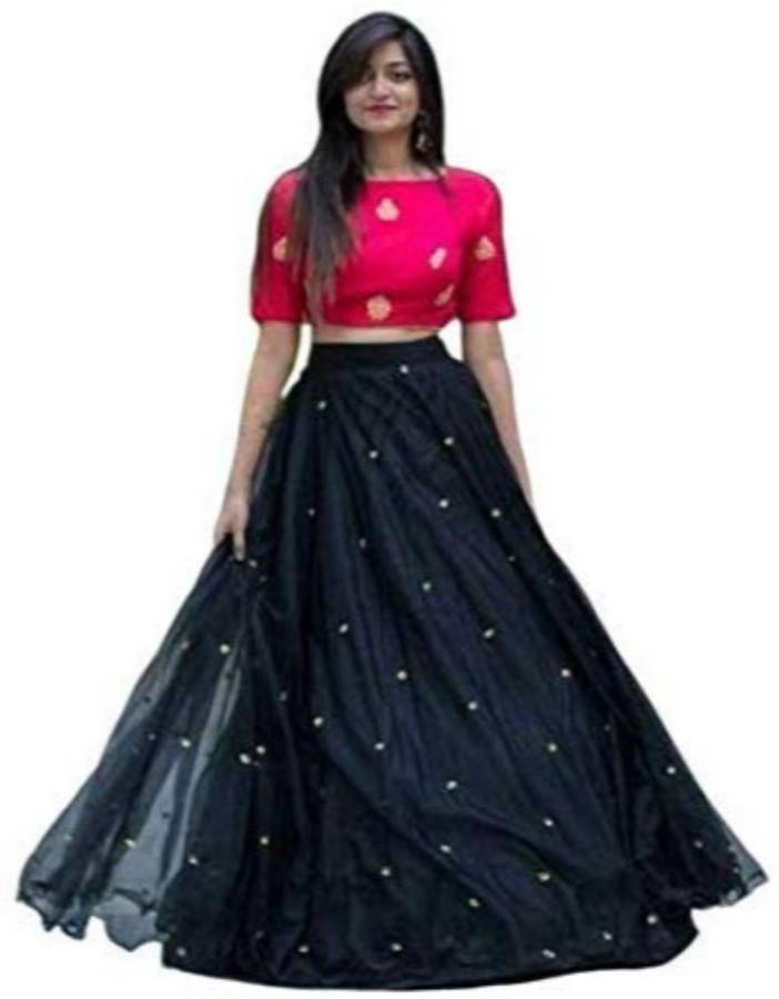 Self Design Semi Stitched Lehenga & Crop Top