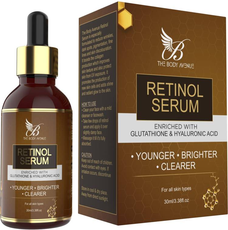 The Body Avenue Retinol Face Serum with Glutathione, Hyaluronic Acid, Green Tea, Geranium Oil for Younger, Clearer & Brighter Skin Price in India