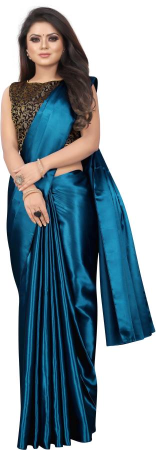 Solid Bollywood Satin Blend Saree Price in India