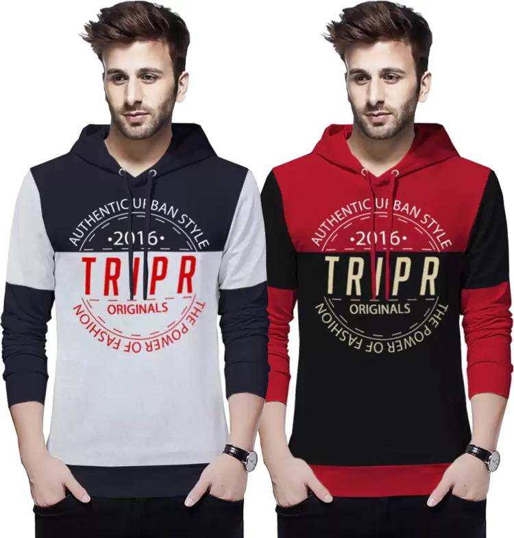 Typography Men Hooded Neck Multicolor T-Shirt