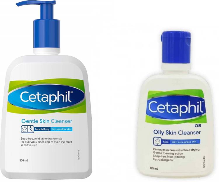 Cetaphil Cleanser kit for Dry, Sensitive & Oily Skin – Dry & Sensitive Skin Cleanser 500ml, Oily Skin Cleanser 125ml Price in India