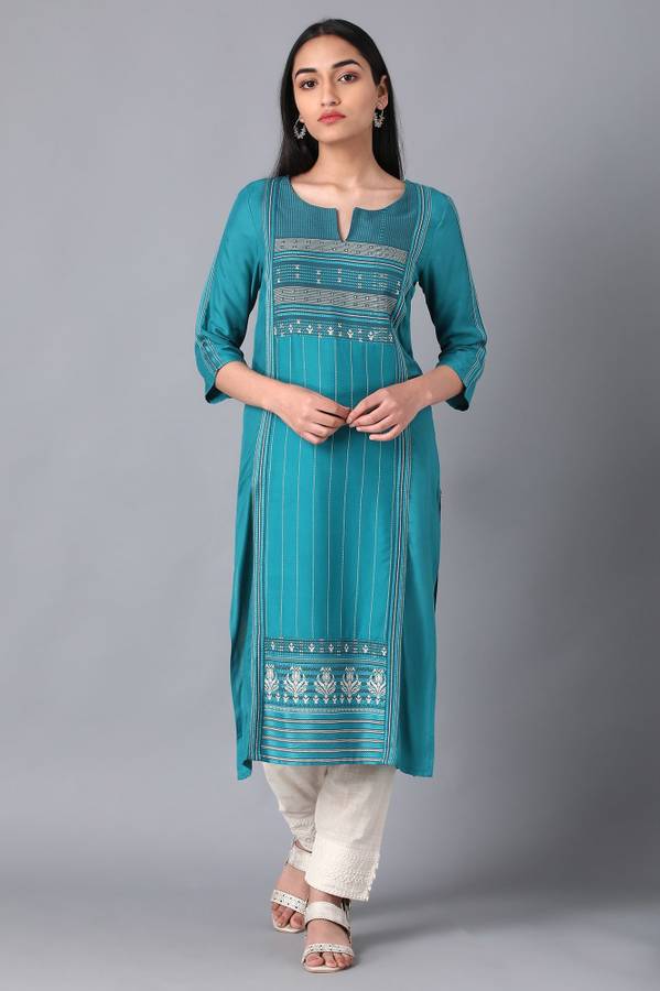 Women Geometric Print Cotton Blend Straight Kurta