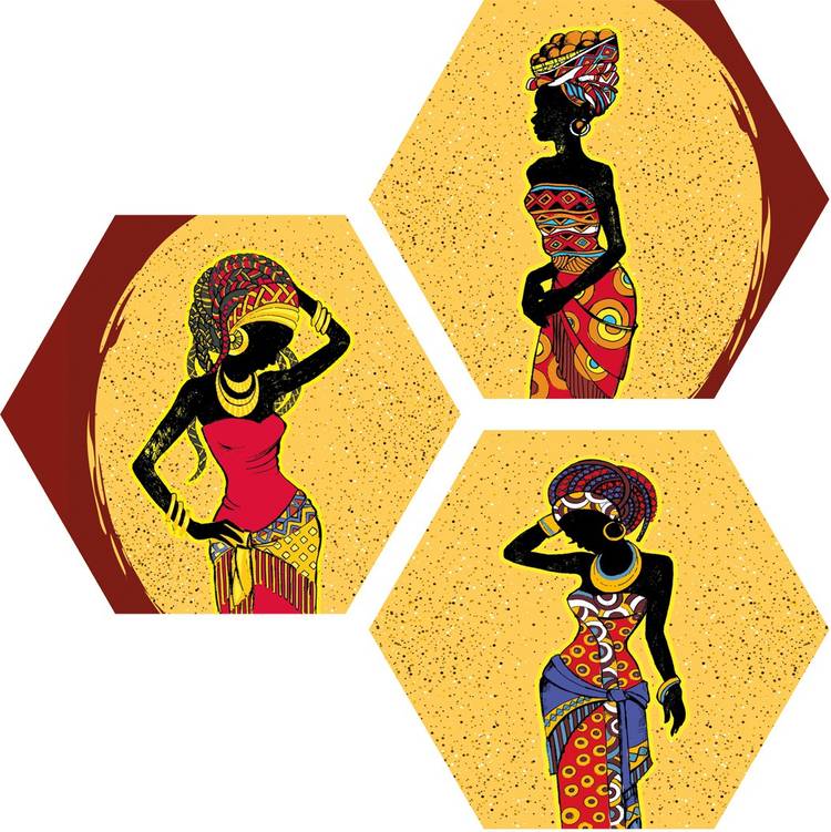 Janki Modern Art African Lady 3 Piece Set of 3 6mm MDF Wall Painting Digital Reprint 21.5 inch x 21.5 inch Painting