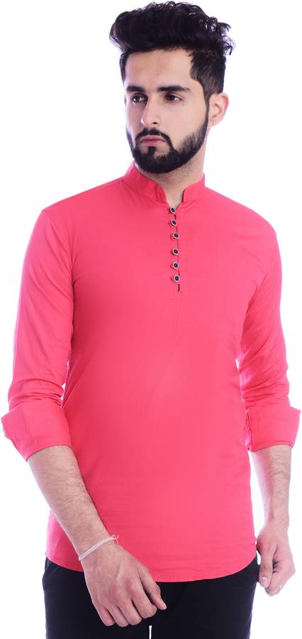 Men Solid Cotton Viscose Blend A-line Kurta