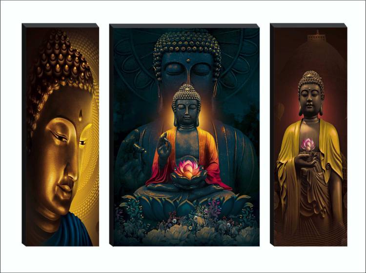 SAF Set of 3 Large Buddha 6MM MDF Self Adhesive Digital Reprint 18 inch x 24 inch Painting