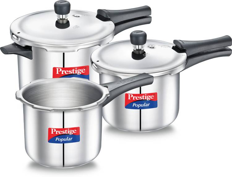 Prestige Popular Stainless Steel Combination Pack 5 L, 3 L, 2 L Induction Bottom Pressure Cooker