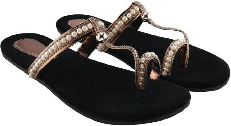 Women Brown, Silver Flats Sandal Price in India