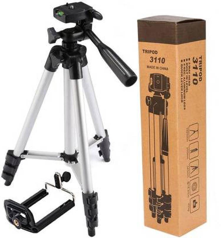DRR 3110 Portable & Foldable Camera & Mobile Tripod with Mobile Clip Holder Bracket Fully Flexible Mount Cum Tripod Stand with Three-Dimensional Head & Quick Release Plate Tripod Tripod (Silver, Black, Supports Up to 1000) Tripod