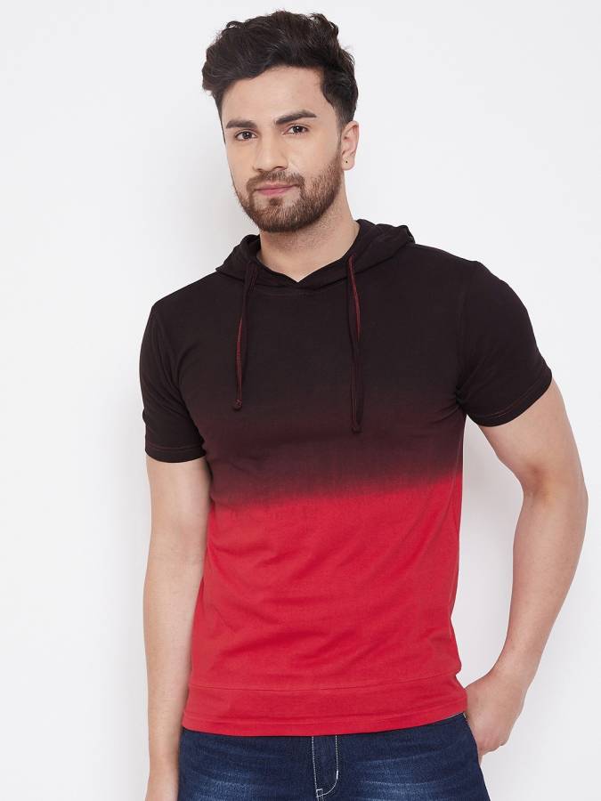 Ombre Men Hooded Neck Red, Black T-Shirt