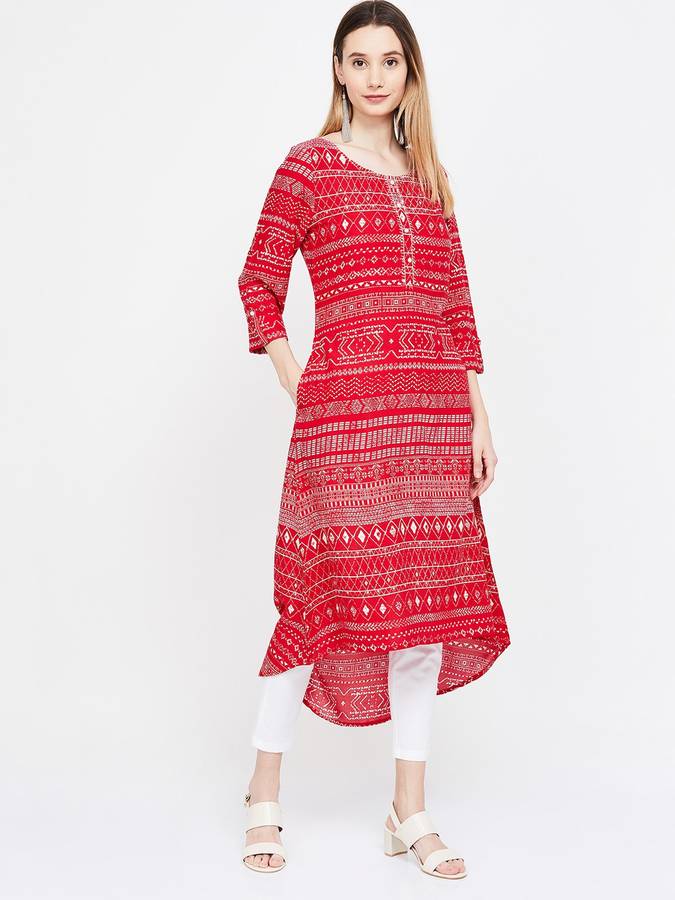 Women Printed Rayon High Low Kurta