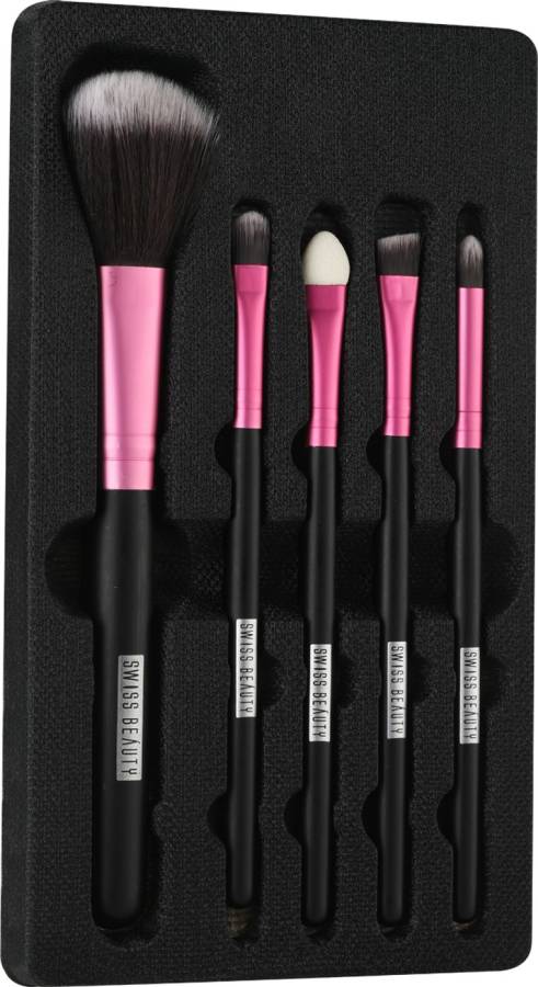 SWISS BEAUTY Makeup Brushes Set | 5 Stick Brush Pink (100 gm) Price in India