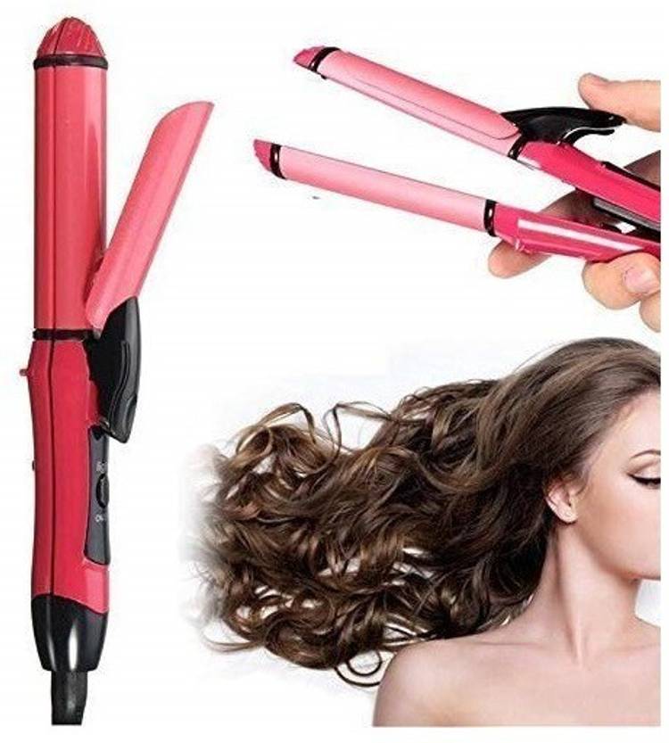 Cos Theta 2in1 Professional Solid Smooth Ceramic Hair Curler Curling Iron Rod Travel Hair Straightener Flat Hair Iron Instant Heat Up Salon Approved Anti-Static Styling Roller 45W Hair Styler (Pink) Hair Styler (Pink)-1 Hair Styler Price in India