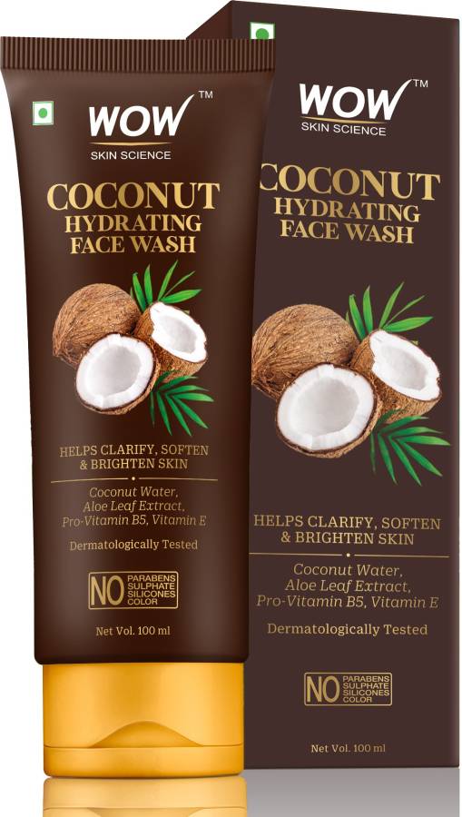 WOW SKIN SCIENCE Coconut Hydrating  with Coconut Water, Aloe Leaf Extract - For Clarifying, Softening & Brightening Skin - For Dry/Normal Skin - No Parabens, Sulphate, Silicones & Color - 100mL Face Wash Price in India