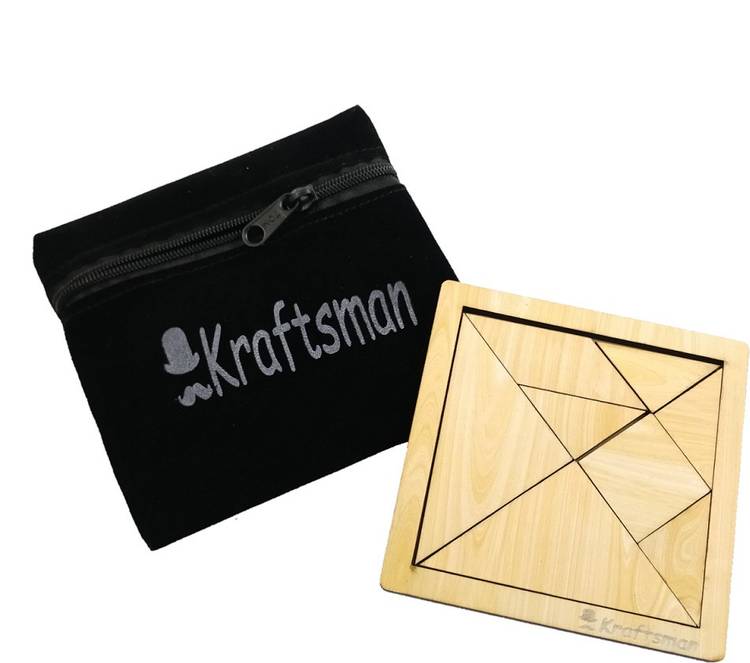 Kraftsman Portable Wooden Tangram Puzzle | 8 Pieces Puzzle Board for Kids and Adults | Travel Pouch Included