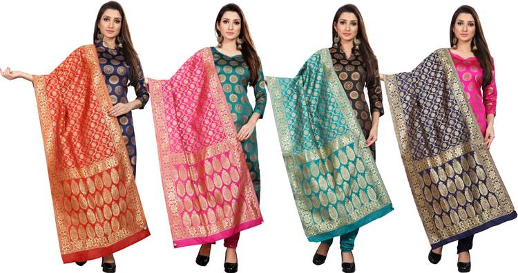 Jacquard Woven Red, Green, Blue, Pink Women Dupatta