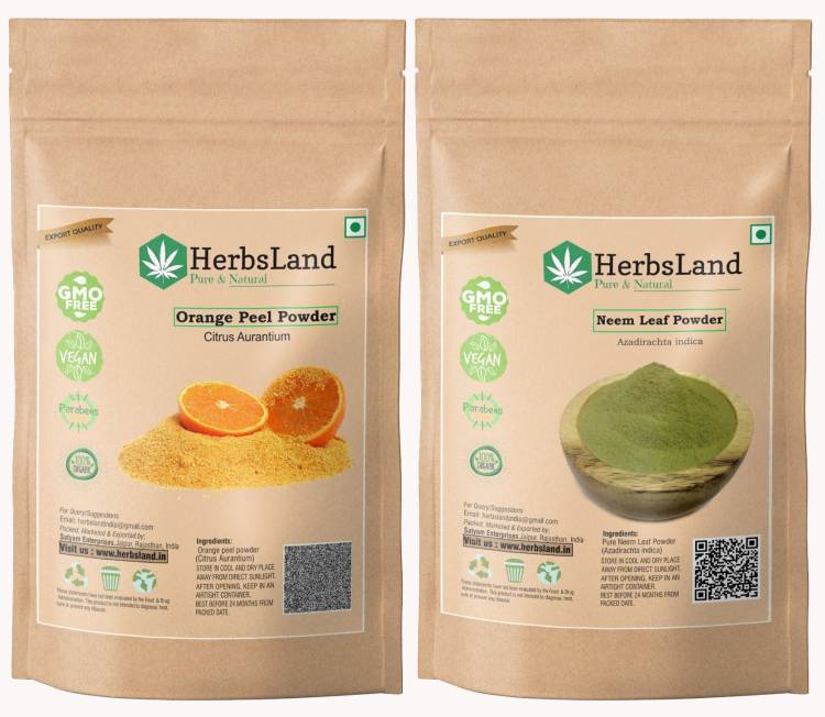 HerbsLand 100% Bio Organic Orange Peel Powder and Neem Leaves Powder For Face Pack (100gm Each) Price in India