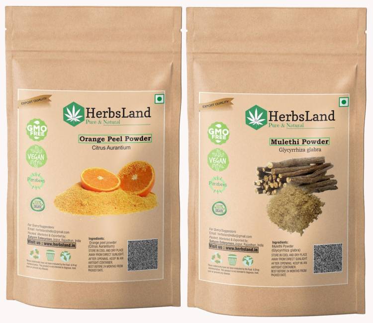 HerbsLand 100% Organic & Natural Orange Peel Powder and Mulethi Powder (100gm Each) Price in India