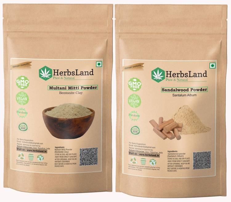 HerbsLand Multani Mitti (Fuller's Earth) Sandalwood Powder (Chandan) for Face and Skin Care (100gm Each) Price in India