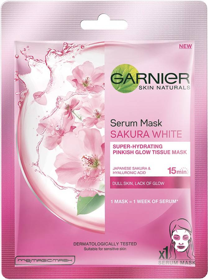 Garnier Skin Naturals, Sakura White, Face Serum Sheet Mask (Pink)