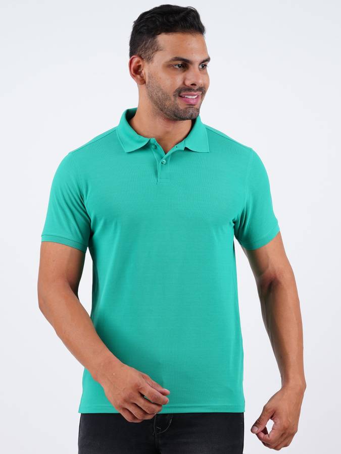 Solid Men Polo Neck Green T-Shirt