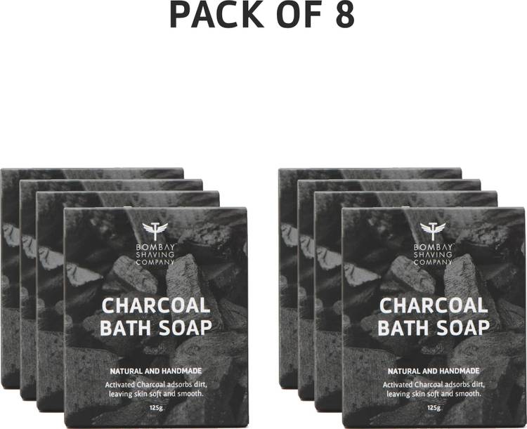 Bombay Shaving Company Activated Bamboo Charcoal Bath Soap (Pack of 8) for Deep Cleaning and Anti-Pollution Effect | Made in India