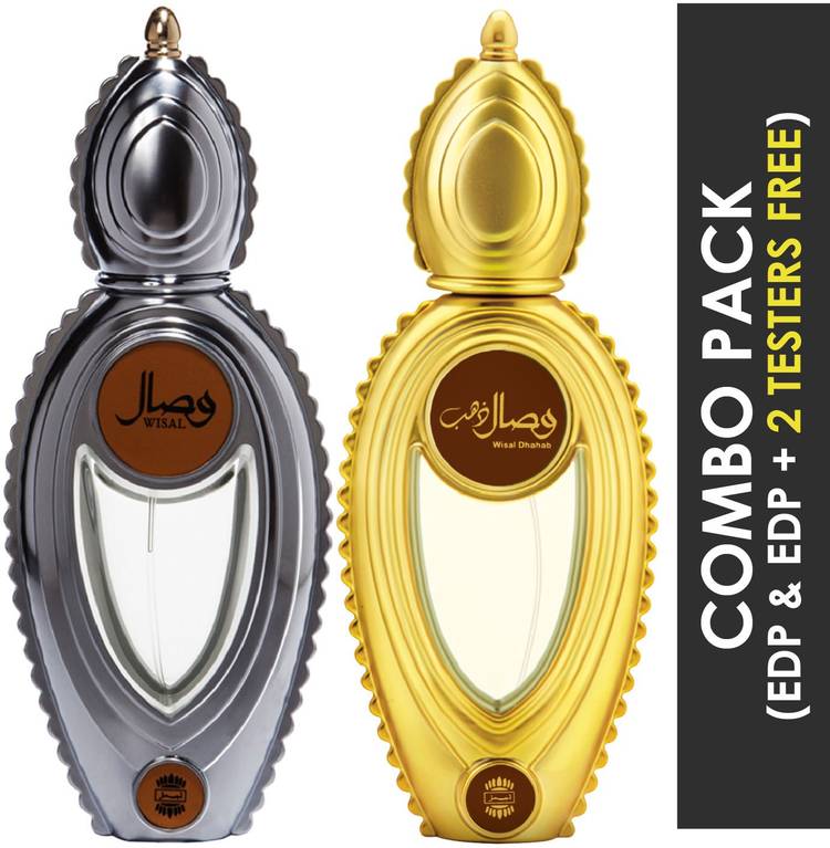 Ajmal Wisal EDP Floral Musky Perfume 50ml for Women and Wisal Dhahab EDP Fruity Floral Perfume 50ml for Men + 2 Parfum Testers FREE Eau de Parfum  -  100 ml
