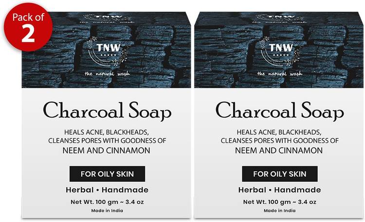 TNW - The Natural Wash Handmade Charcoal Soap For Blackheads and Acne With Neem and Cinnamon (Paraben/Sulphate/Dye/Silicon Free)