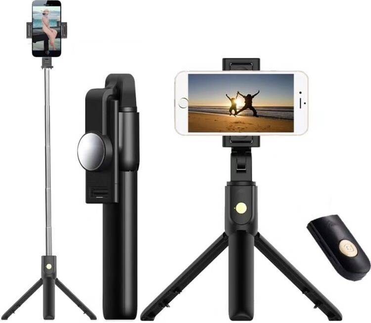 Adofys KS-10 wireless bluetooth Extendable tripod+selfie stick Tripod (Black, Supports Up to 500 g) Tripod