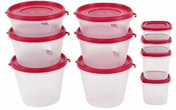 Cutting EDGE (Pack Of 10, Pink) Compact Sizes- AirTight Stackable Kitchen Organizer Container Set For Rice| Dal| Atta| Flour| Cereals| Pulses| Sugar| Tea- Super Sturdy Eco Series Food & Utility Container- 1000 ML, 750 ML, 500 ML, 250 ML, 125 ML - 1000 m