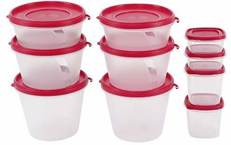 Cutting EDGE (Pack Of 10, Pink) Compact Sizes- AirTight Stackable Kitchen Organizer Container Set For Rice| Dal| Atta| Flour| Cereals| Pulses| Sugar| Tea- Super Sturdy Eco Series Food & Utility Container- 1000 ML, 750 ML, 500 ML, 250 ML, 125 ML  - 1000 m