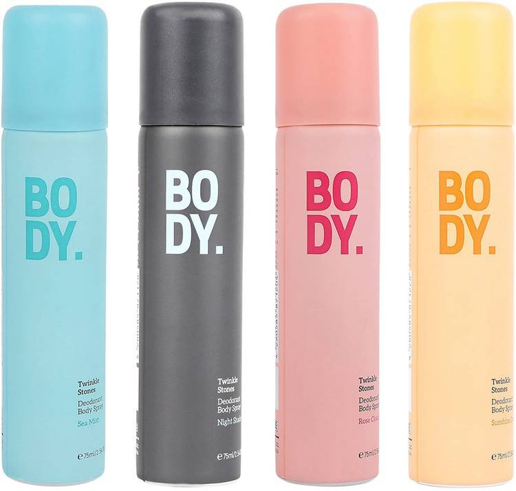 MINISO Twinkle Stones Deodorant (Pack of 4) Body Spray for Men Women (ROSE CLOUD+SUNSHINE ORANGE+SEA MIST+NIGHT SHADE) Body Spray  -  For Men & Women